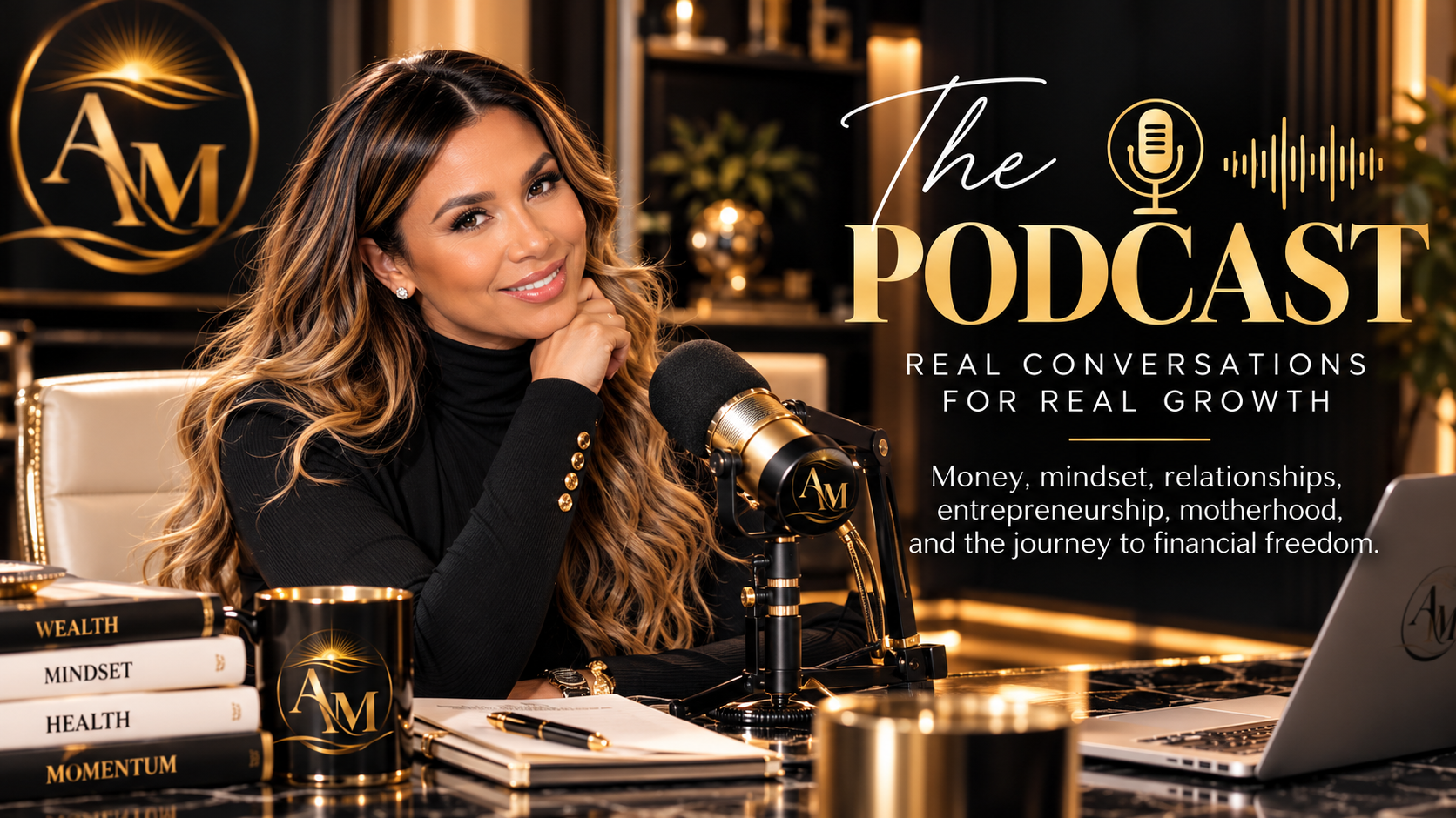 The Podcast — Real conversations for real growth; supplied cover featuring Angelica beside a microphone